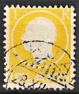FRIMÆRKER ISLAND | 1912 - AFA 73 - Kong Frederik VIII - 1 kr. citrongul - Stemplet